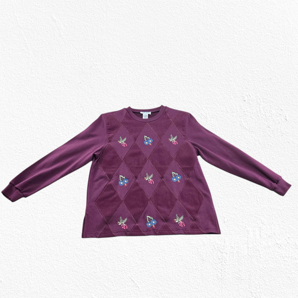 Vintage 90s Alfred Dunner Maroon Embroidered Floral Sweatshirt Size Medium - Picture 4 of 8